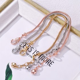 Resim 1 adet 3mm Kalınlığında Bakır Malzemeden Gümüş/Altın/Gül Altın Renkli Boncuklu Yılan Kemik Bileklik Ayarlanabilir Bileklik DIY Bileklik Aksesuarları 