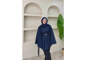 Resim Kadın Oversize Denim Yarasa Kol Kap - Kemerli 