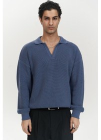 Resim Mai Collection Mai Studios Co. Magnus Polo Yaka İndigo Erkek Triko Kazak İndigo 