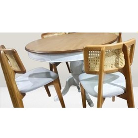 Resim Masa Sandalye Takımı Ihlamur Baba Ayak Model MDF Tabla 110 cm Beyaz Ceviz El yapım 