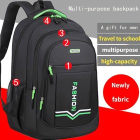 Resim Unisex Siyah Sırt Çantası Yeşil Detaylarla - Hafif, Yüksek Kapasiteli Seyahat ve Okul Çantası, Ayarlanabilir Omuz Askıları, Çoklu Bölümler, Dayanıklı Polyester Astar, Erkekler ve Kadınlar İçin Rahat Stil, Seyahat Sırt Çantası, Güvenli Fermuar Kapanışı 