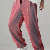 Resim Erkekler için Günlük Çizgili Düz Paça Pantolon - Nefes Alabilen Polyester, Makinede Yıkanabilir, Günlük Kullanım ve Buluşma Geceleri için Mükemmel 