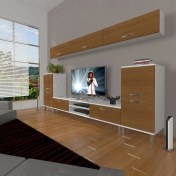 Resim Decoraktiv Eko 9 Slm Dvd Krom Ayaklı Tv Ünitesi Tv Sehpası Beyaz Ceviz 