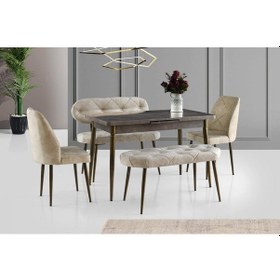 Resim Ay Masa Ve Sandalye Bench Takımı, Krem Gold, 120x70 Gold 