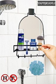 Resim Decorev Dekoratif Yapıştırmalı Aynalı Banyo Askısı, Duşakabin Raflı Siyah- Vida Yok !- Delik Yok !- Dc -5597 