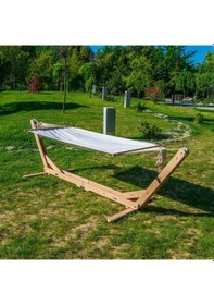 Resim Ugli Katlanabilen Portatif Ahşap Hamak Ayağı - Hamak Standı Naturel 