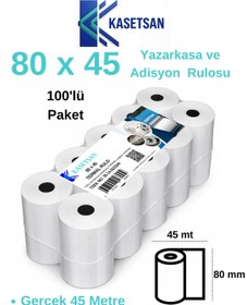 Resim Kasetsan 80x45 Yazarkasa Pos Rulosu 100'lü Paket Termal Adisyon Kağıdı 