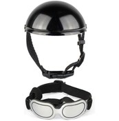 Resim Kulak Deliği İle Köpek Kaskı Evcil Hayvan Kaskı Ve Gözlük Seti Ayarlanabilir Kayış Köpek Güneş Gözlüğü Bisiklet İçin Yavru Köpek Başlığı Lb 