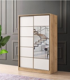 Resim Beenal Venüs Sürgülü Gardırop 135 Cm - Lefkas Ceviz-Beyaz 