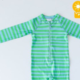 Resim Mama Yoyo Fermuarlı Erkek Çocuk Çizgi Desenli Mayo - Yeşil Mavi / 6-12 Ay 