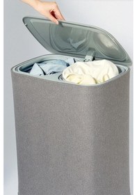 Resim Digithome Flexbasket 50 L. Çamaşır Sepeti Taşınabilir 2 Bölmeli Kirli Sepeti Yıkanabilir Kumaş Gri 