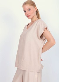 Resim Vitrin V Yaka Kısa Kol Bluz 