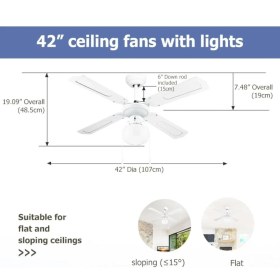 Resim Dlc Poyraz Bakır Motor Lambalı 4 Kanatlı 107 cm Tavan Vantilatörü Beyaz 