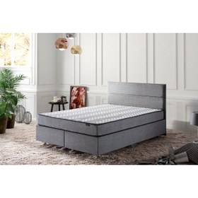 Resim Niron Yatak Silver Çift Kişilik Yatak Baza Başlık Seti, Full Ortopedik Yatak Keten Kumaş Baza Ve Başlık Takımı 