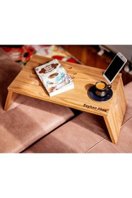 Resim Bk Gift Kişiye Özel Isimli Ahşap Katlanabilir Organizer Kitap Okuma Sehpası 