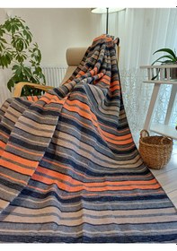 Resim Çift Kişilik Pamuklu Battaniye 180 220cm Gri-turuncu Gri - Turuncu 