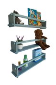 Resim RealWood Ahşap Dekoratif Çocuk Odası Rafı, Mutfak Rafı, Montessori Kitaplık 3'lü Raf 55 Cm. 