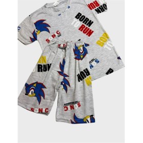 Resim Aliş Kids Erkek Çocuk Pamuklu Gri Sonic Desenli Kısa Kollu Şortlu Pijama Takımı 