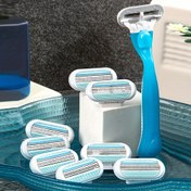 Resim Kadınlar İçin Hassas Tüy Alma Kiti - Güvenli ve Ağrısız El Aleti, 4 Değiştirilebilir Bıçak ile, Kolay Kesim için 3 Katmanlı Paslanmaz Çelik ve Kaymaz Ergonomik Sap 