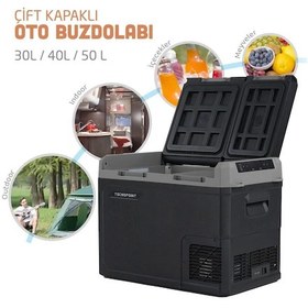 Resim Tc21-18 Çift Kapaklı 50 Litre Taşınabilir Araç Buzdolabı 12v/24v/220v Uyumlu 