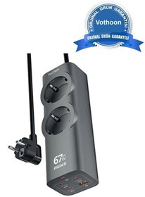 Resim Vothoon 67W Hızlı Şarjlı Akıllı Çoklu Priz – 2000W Güç, 2 USB-C + 2 USB-A Çıkışlı, Telefon & Laptop Uyumlu 