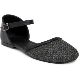 Resim Tergan Siyah Deri - Tekstil Kadın Babet - K25Y1BB68079-A23 