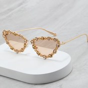 Resim Kadınlar İçin Lüks Rhinestone Kedi Gözü Moda Gözlük - Altın Tonlu Çerçeve, Parıltılı Sentetik Taşlı, Pembe Gradyan Lensler, Partiler, Balo ve Şık Hediyeler İçin Mükemmel | Glamourous Eyewear | Rhinestone Süslemeli Kedi Gözü Gözlük 