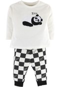 Resim Mamino Erkek Bebek %100 Pamuk Panda Ayıcık Pijama Takımı 