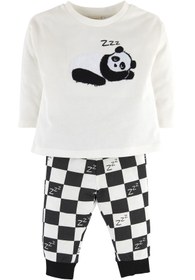 Resim Mamino Erkek Bebek %100 Pamuk Panda Ayıcık Pijama Takımı 