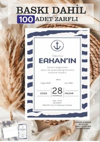 Resim 100 Adet Baskı Ve Zarf Dahil Sünnet Davetiyesi Baskılı Zarflı Davetiye 