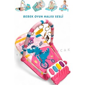 Resim Elite Bebek Oyun Halısı Piyanolu, Gökkuşağı Dinozor Desenli 73 cm Sesli Dönenceli Bebek Halısı 1 Adet 