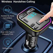Resim Yüksek Performanslı Siyah Araba Şarj Cihazı, Tip-C ve Çift USB Bağlantı Noktası ile - Hızlı Şarj, Eller Serbest Arama, FM Verici, TF Kart ve USB Sürücüsü MP3 Çalar, Araçlar için Uygun Taşınabilir Tasarım, USB Şarj Arabalar için, Pil Olmadan 