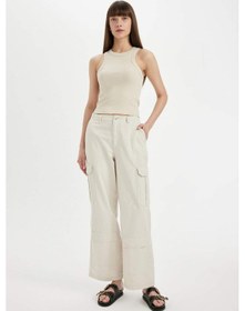 Resim DeFacto Gabardin Pantolon Wide Leg Geniş Bol Paça Kargo Cepli Normal Bel Basic Düz Standart Boy C5974AX24SPBG802 