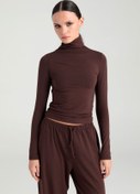 Resim SHEISMONO Ultra Soft Balıkçı Yaka Bluz Kahverengi 
