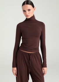 Resim SHEISMONO Ultra Soft Balıkçı Yaka Bluz Kahverengi 