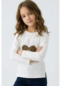 Resim Kız Çocuk Leopar Kalp Baskılı Badi Bre-22573 Ekru 