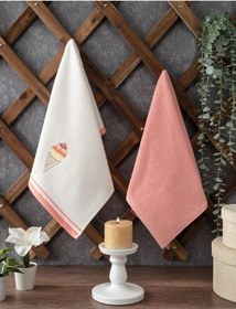 Resim 2 Li Mutfak Havlusu Kırmızı Renk Kiraz Nakışlı Kırmızı 