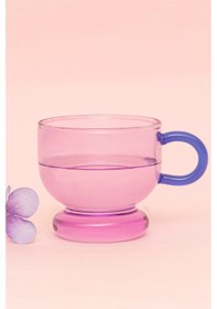Resim Glass In Love Renkli Kulplu Cam Bardak - Pembe 