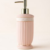 Resim esdekor Home Ev Pembe Seramik Sıvı Sabunluk 19cm 1 Adet Krom Pompalı Şık Banyo ve Lavabo Lotion Dispenser 
