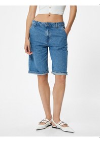 Resim Koton Koton X Melis Ağazat - Bermuda Kot Şort Orta İndigo 4sal40482md İndigo 