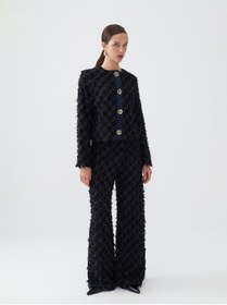 Resim Nocturne Oversize Midi Pantolon - Minimalist, Yüksek Bel, Geniş Paça - Siyah / 38 