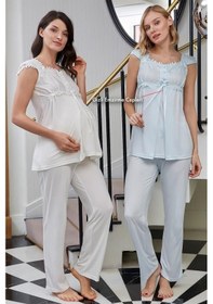 Resim Bone Club 4520 Ekru Hamile Lohusa Dantelli Pijama Takım 