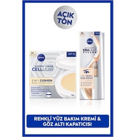 Resim NIVEA Göz Bakım Kremi Açık Ton 15 ML + Cellular Expert Finish Cushion Renkli Yüz Bakım Kremi SPF15 01 Açık Ton 