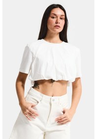 Resim Itsbasic Kadın Kırık Beyaz S6-101 Crop Balon Fit T-shirt 