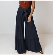 Resim Moda Gevşek Elastik Bel Pileli Uzun Pantolon Kadınlar Için Zarif Katı Şalvar Geniş Bacak Pantolon Rahat Kayış Pantaloni Donna 25921 Tortoise Lacivert 