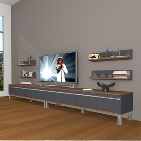 Resim Eko 360R Mdf Krom Ayaklı Tv Ünitesi Tv Sehpası - Ceviz - Antrasit 