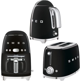 Resim Smeg Siyah Kettle-Filtre Kahve Makinesi ve Ekmek Kızartma Makinesi Seti-KLF03BL-TSF01BL-DCF02BLEU 