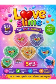 Resim ümit toys Love Slime Kristal 5’li Set - Parlak Şeffaf Yumuşak Esnek Slime Oyuncak 