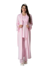 Resim Mecit Pijama Mecit 5416 Pembe Uzun Sabahlıklı Lohusa Pjama Takımı 
