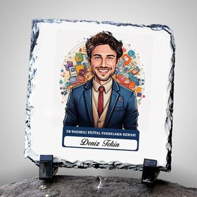 Resim Karikatürlü En İyi Erkek Dijital Pazarlama Uzmanı Dekoratif Taş 